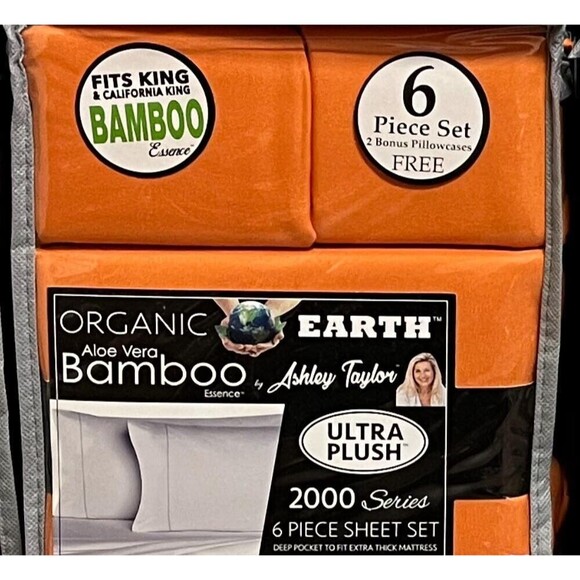 Organic Earth Bamboo Deep Pocket Sheet Set QUEEN 2000 Series 6 Piece Set  ORANGE - Picture 2 of 2